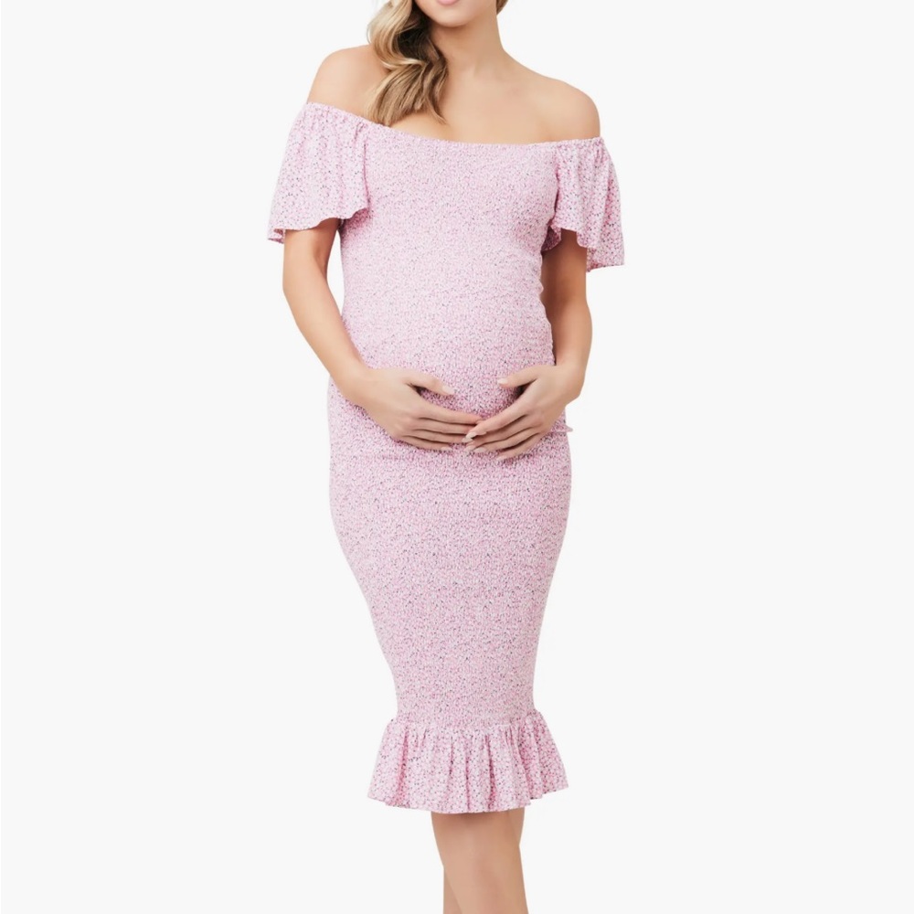 Ripe Maternity Selma Shirred/Smocked Pink Dress